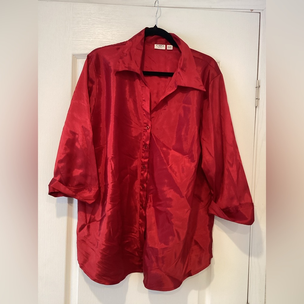 Cato Vibrant Red Satin Blouse size 18/20W EUC